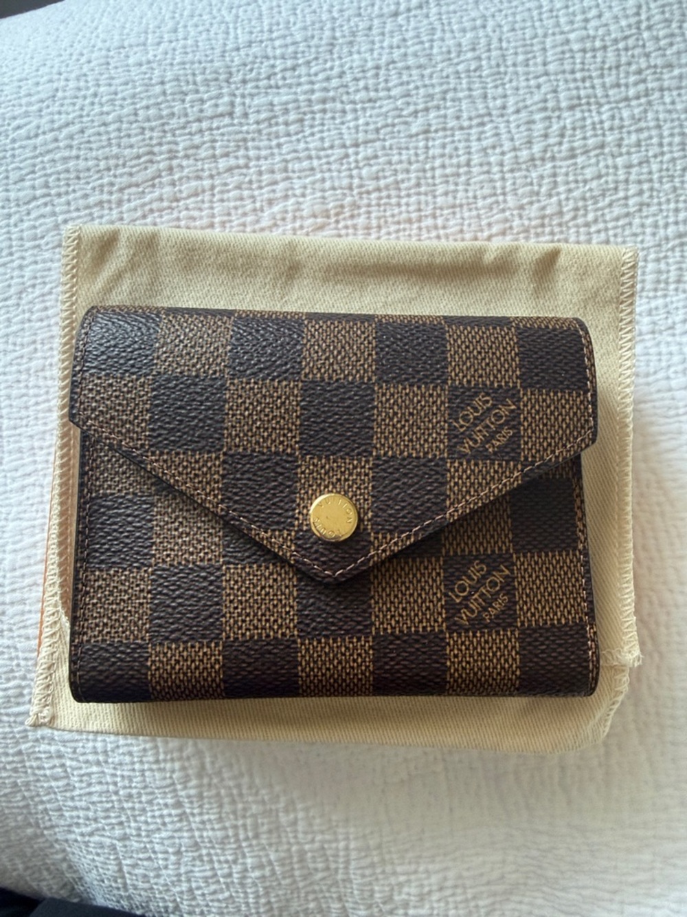 Brand new! Louis Vuitton Brown Damier Canvas Envelope Wallet with Gold Snap
